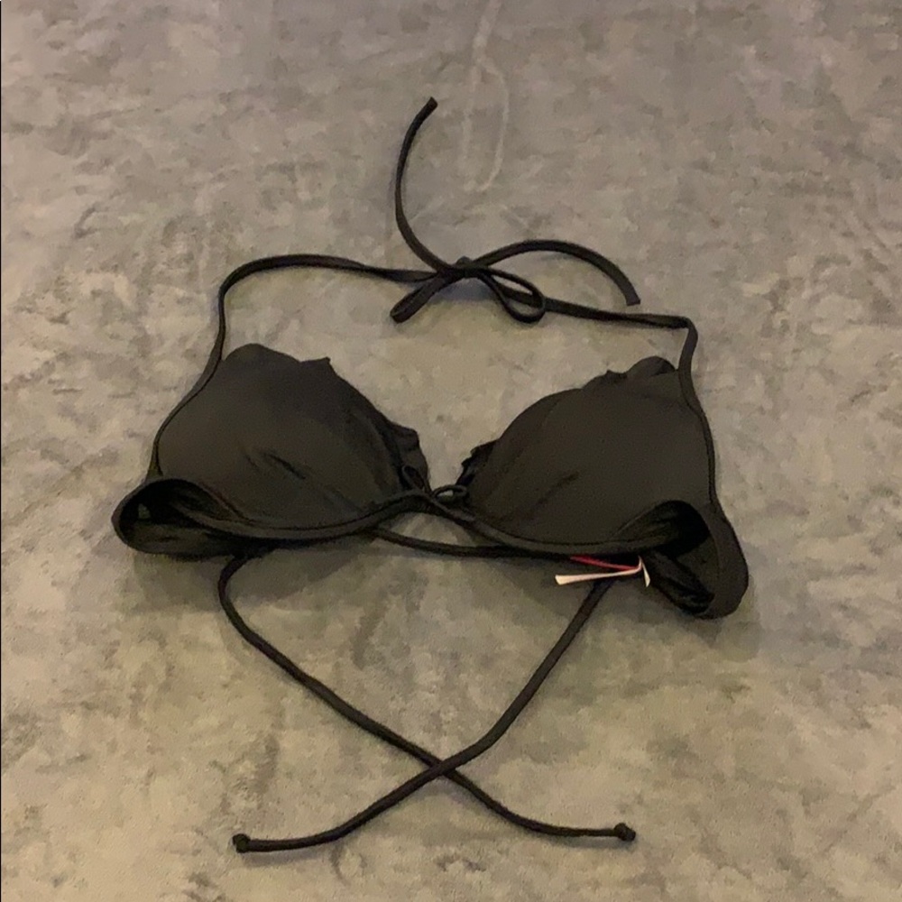Black ruffle string bikini top